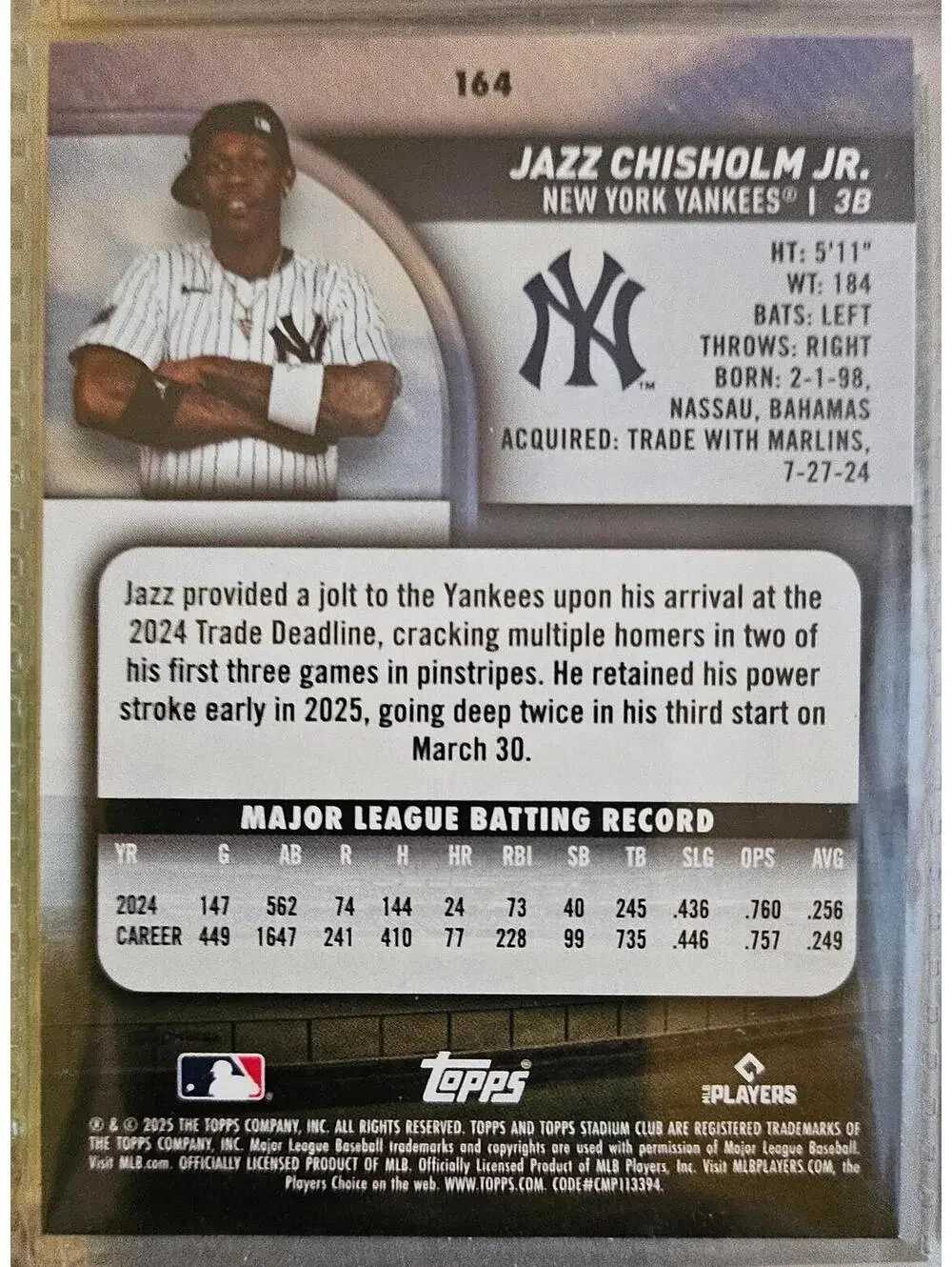 Jazz Chisholm Jr. 2025 Topps Stadium Club #164